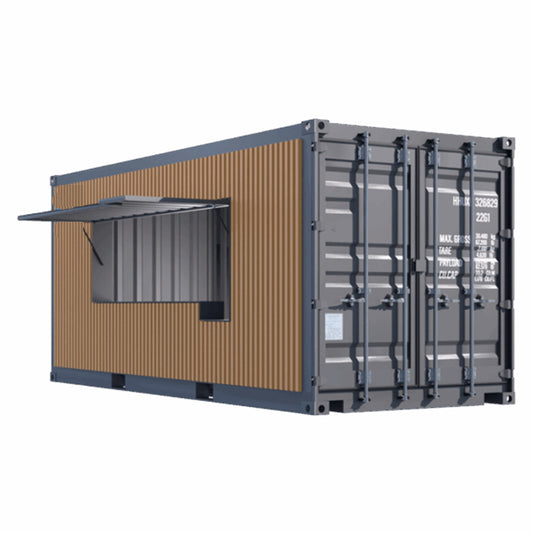 20-Fuß-Snack-Box – Option: Stahlverkleidung in Holzoptik